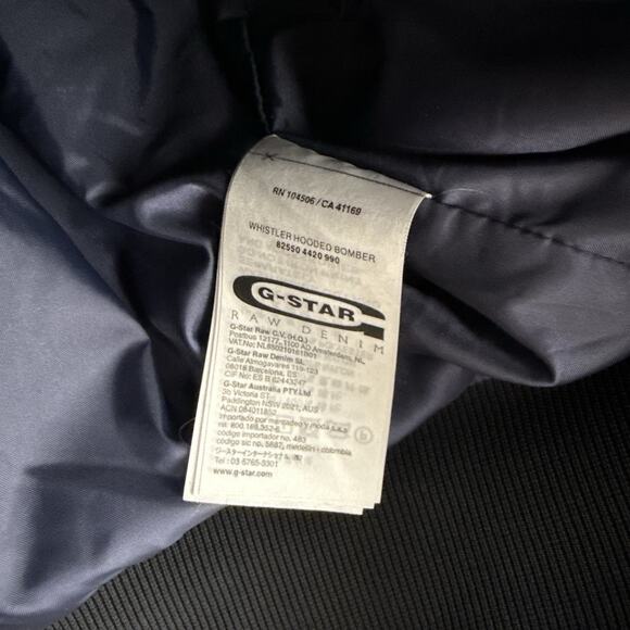 G Star Raw Whistler Hooded Bomber Puffer Coat Size Large Navy Nylon - Picture 13 of 15